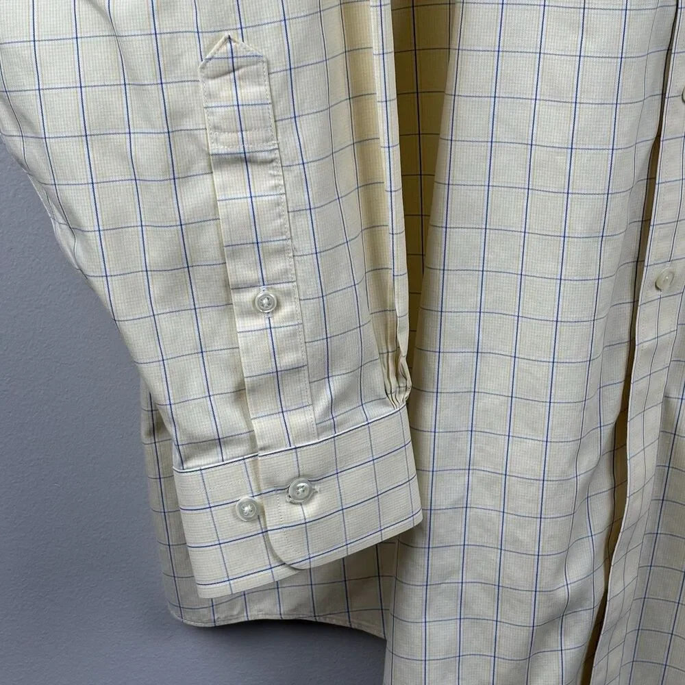 Brooks Brothers Men 17 1/2 - 4/5 Yellow Check Dress Shirt Regular Fit Cotton